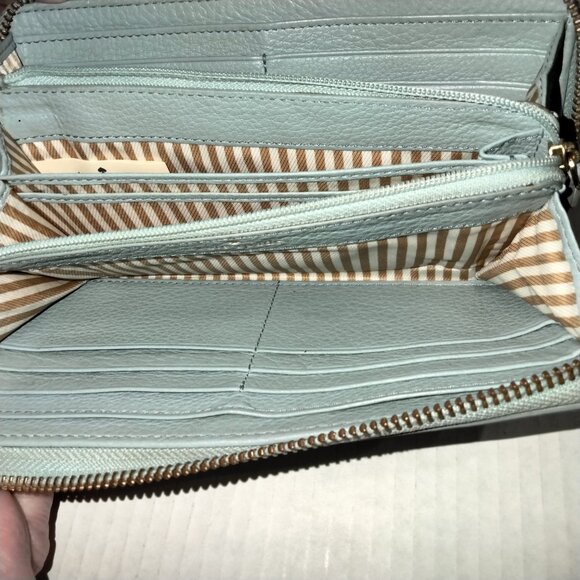 Kate Spade New York Zip Around Wallet, Travel Organizer, Pebbled Blue Leather - Picture 6 of 9